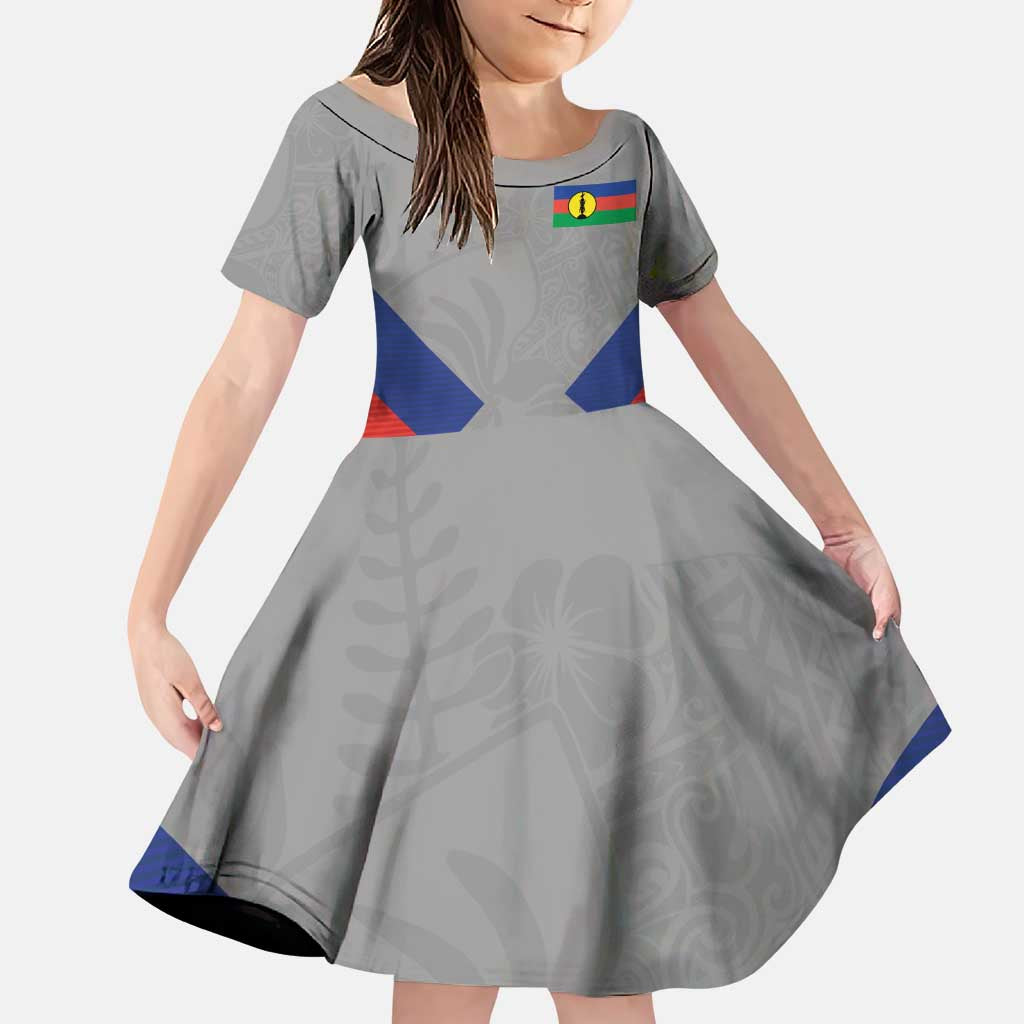 Custom New Caledonia-The Kagus Family Matching Puletasi and Hawaiian Shirt LT03 Daughter's Dress Gray - Polynesian Pride