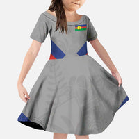 Custom New Caledonia-The Kagus Family Matching Puletasi and Hawaiian Shirt LT03 Daughter's Dress Gray - Polynesian Pride