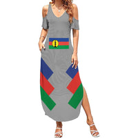 Custom New Caledonia-The Kagus Family Matching Summer Maxi Dress and Hawaiian Shirt LT03 Mom's Dress Gray - Polynesian Pride