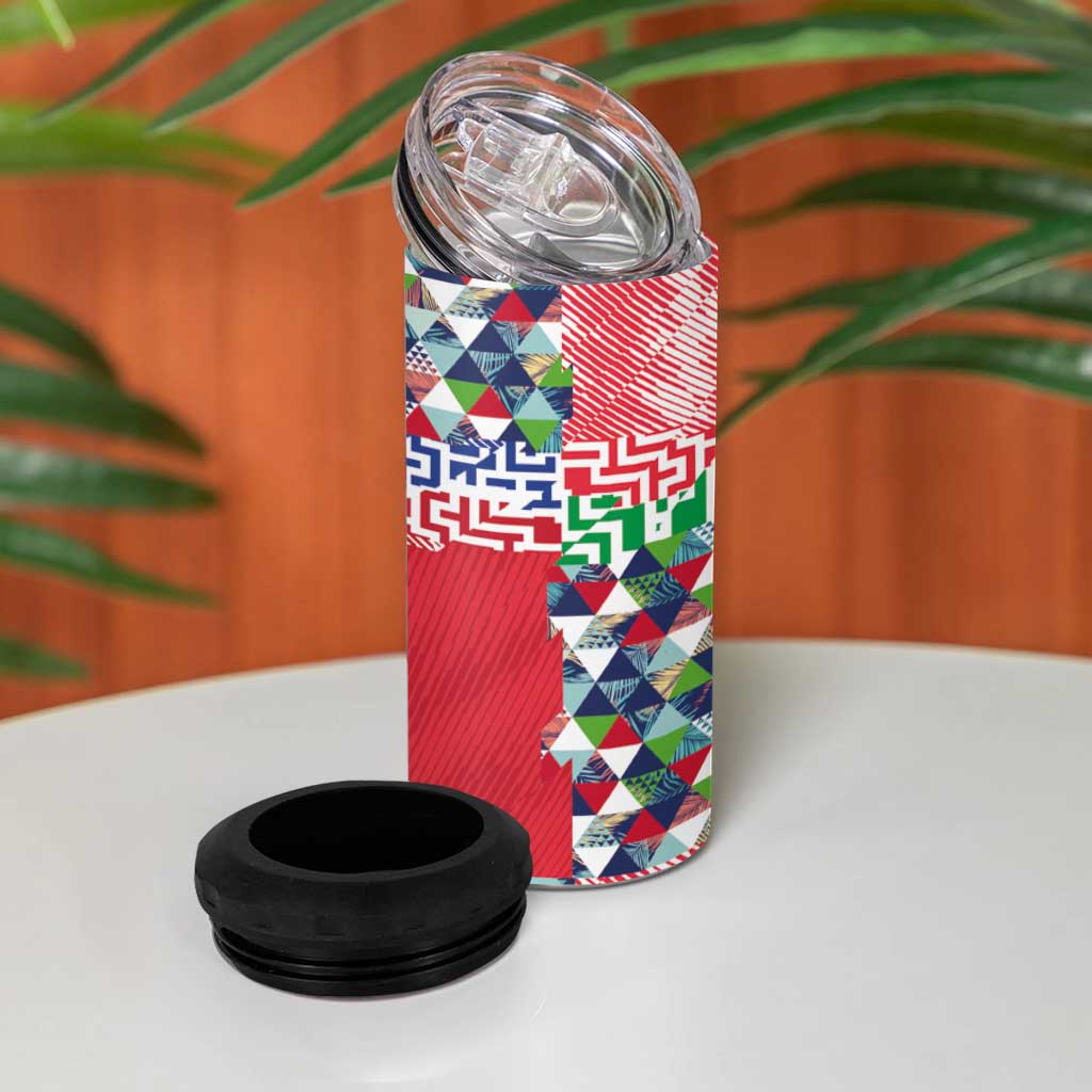 Hawaiian Floral Kakau Tropical Leaves-Sporty Style 4 in 1 Can Cooler Tumbler LT03 - Polynesian Pride
