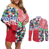Hawaiian Floral Kakau Tropical Leaves-Sporty Style Couples Matching Off Shoulder Short Dress and Long Sleeve Button Shirt LT03 Art - Polynesian Pride