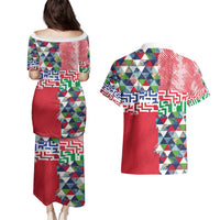 Hawaiian Floral Kakau Tropical Leaves-Sporty Style Couples Matching Puletasi and Hawaiian Shirt LT03 - Polynesian Pride