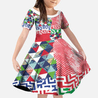 Hawaiian Floral Kakau Tropical Leaves-Sporty Style Family Matching Long Sleeve Bodycon Dress and Hawaiian Shirt LT03 Daughter's Dress Art - Polynesian Pride