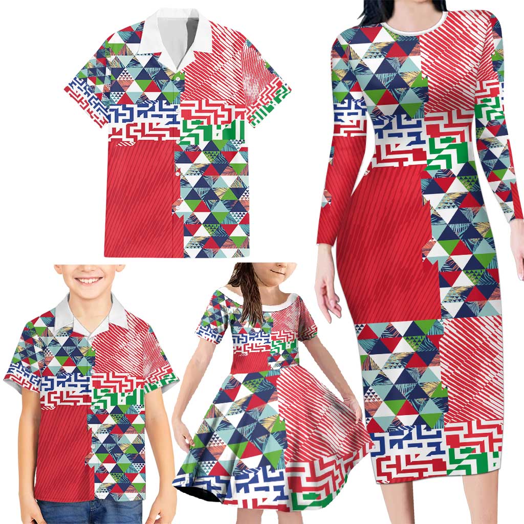 Hawaiian Floral Kakau Tropical Leaves-Sporty Style Family Matching Long Sleeve Bodycon Dress and Hawaiian Shirt LT03 - Polynesian Pride