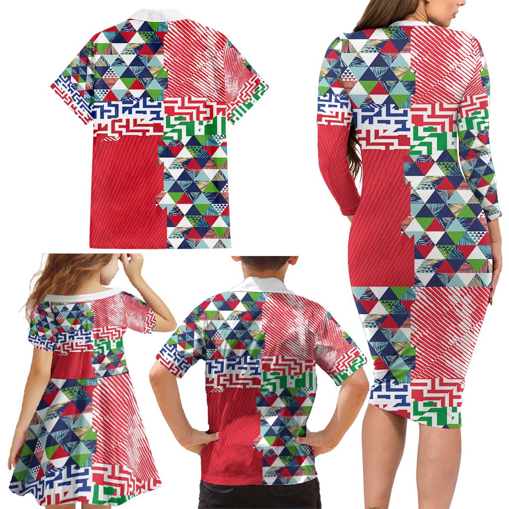 Hawaiian Floral Kakau Tropical Leaves-Sporty Style Family Matching Long Sleeve Bodycon Dress and Hawaiian Shirt LT03 - Polynesian Pride