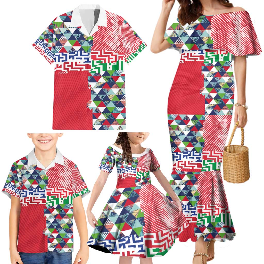 Hawaiian Floral Kakau Tropical Leaves-Sporty Style Family Matching Mermaid Dress and Hawaiian Shirt LT03 - Polynesian Pride