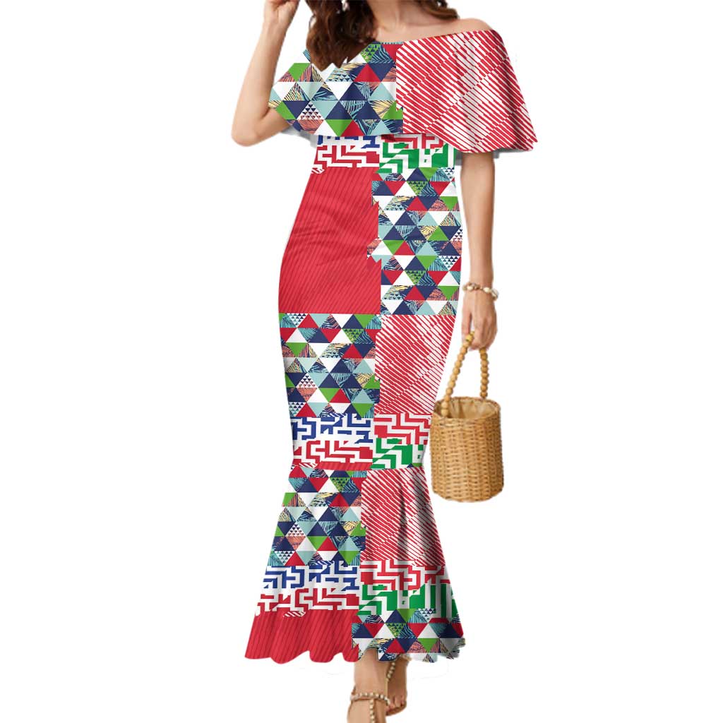 Hawaiian Floral Kakau Tropical Leaves-Sporty Style Family Matching Mermaid Dress and Hawaiian Shirt LT03 Mom's Dress Art - Polynesian Pride