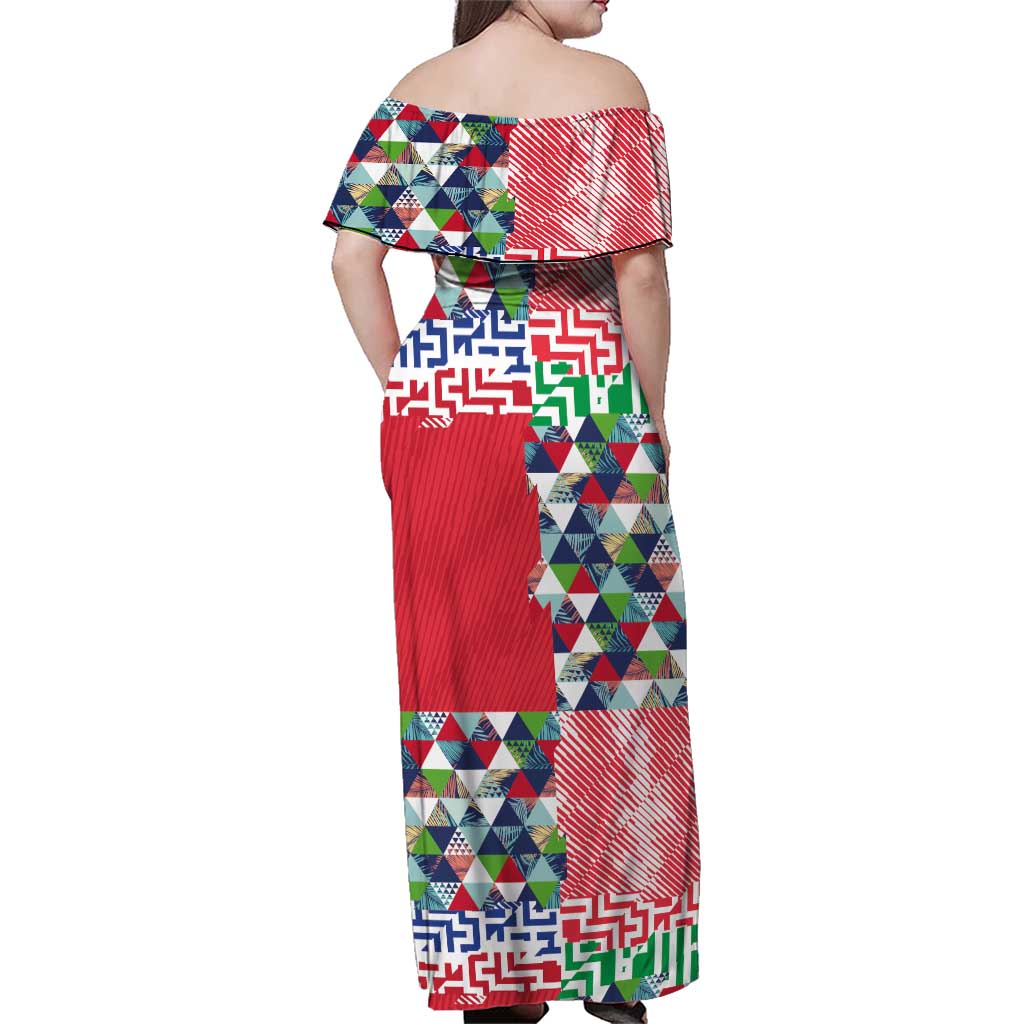 Hawaiian Floral Kakau Tropical Leaves-Sporty Style Family Matching Off Shoulder Maxi Dress and Hawaiian Shirt LT03 - Polynesian Pride