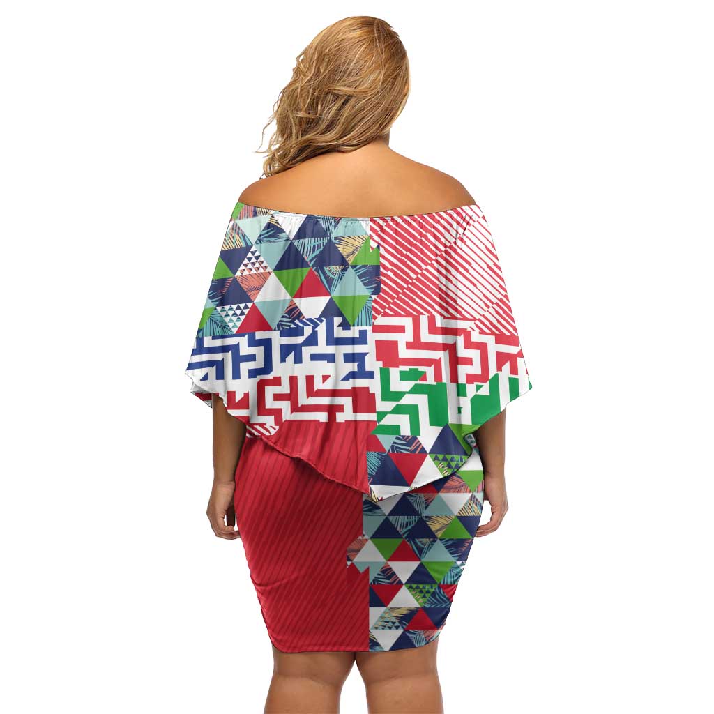 Hawaiian Floral Kakau Tropical Leaves-Sporty Style Family Matching Off Shoulder Short Dress and Hawaiian Shirt LT03 - Polynesian Pride