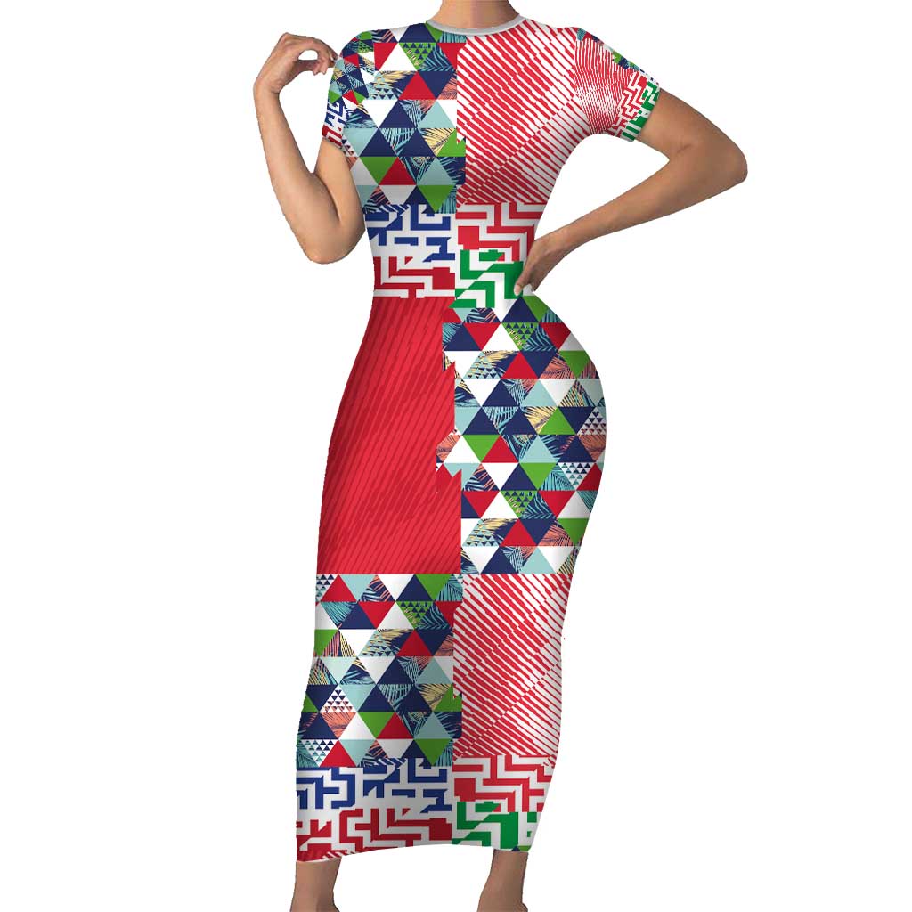 Hawaiian Floral Kakau Tropical Leaves-Sporty Style Family Matching Short Sleeve Bodycon Dress and Hawaiian Shirt LT03 Mom's Dress Art - Polynesian Pride