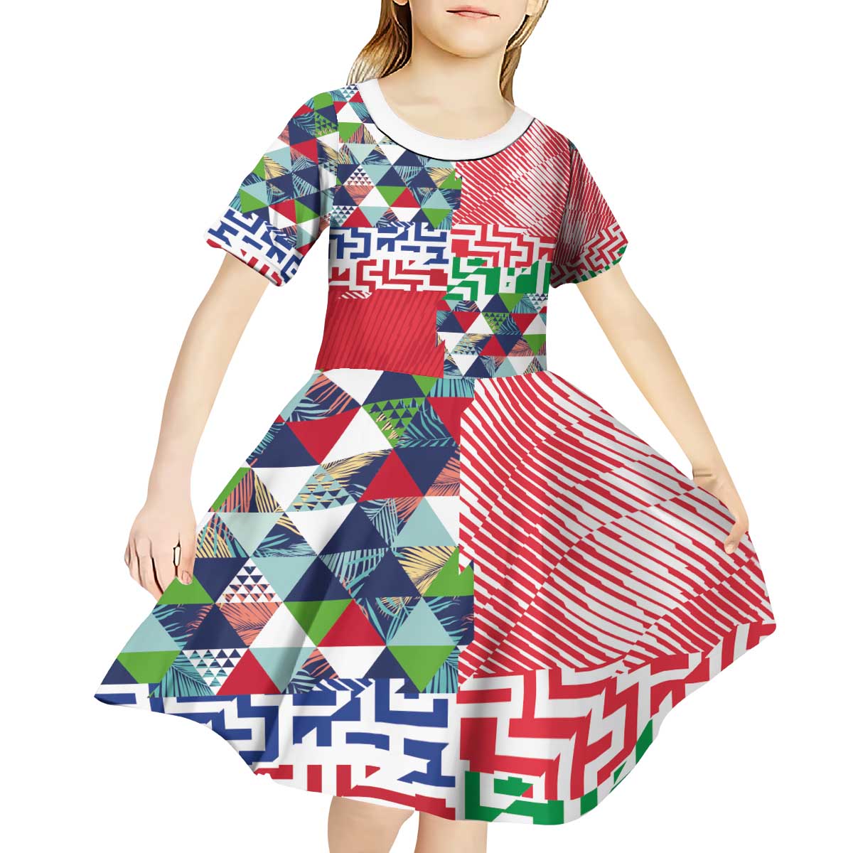 Hawaiian Floral Kakau Tropical Leaves-Sporty Style Kid Short Sleeve Dress LT03 - Polynesian Pride