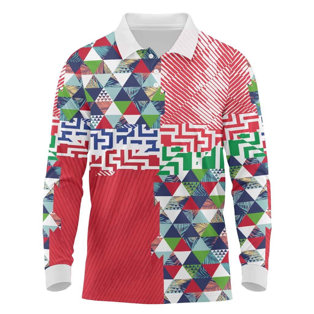 Hawaiian Floral Kakau Tropical Leaves-Sporty Style Long Sleeve Polo Shirt LT03 Art - Polynesian Pride