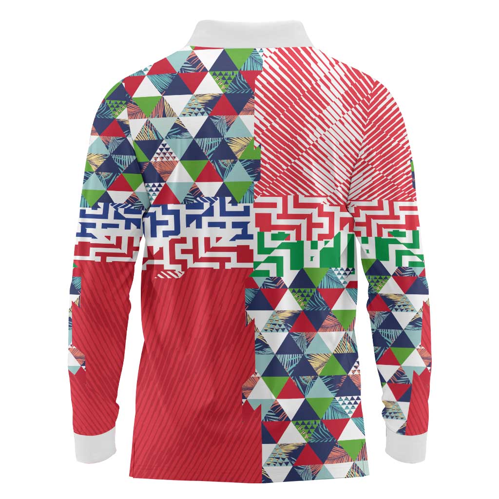 Hawaiian Floral Kakau Tropical Leaves-Sporty Style Long Sleeve Polo Shirt LT03 - Polynesian Pride