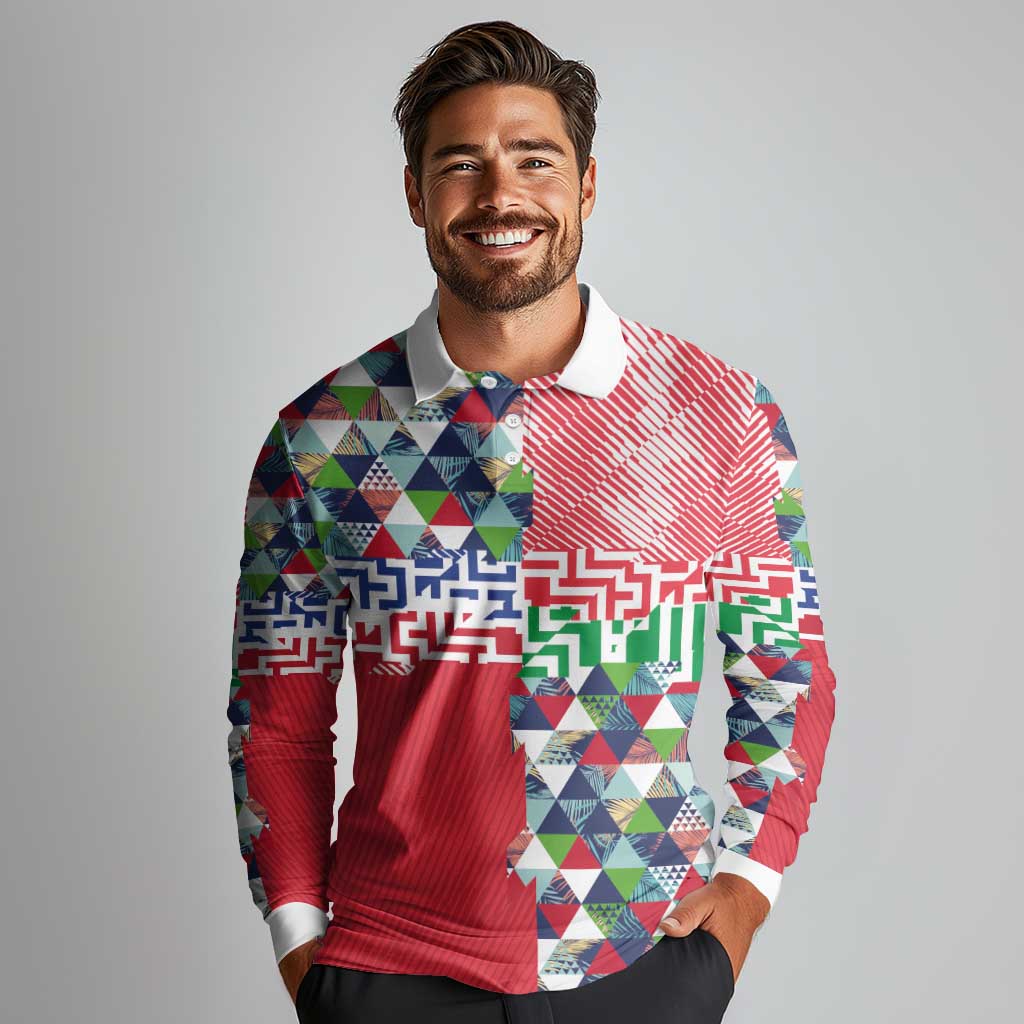 Hawaiian Floral Kakau Tropical Leaves-Sporty Style Long Sleeve Polo Shirt LT03 - Polynesian Pride