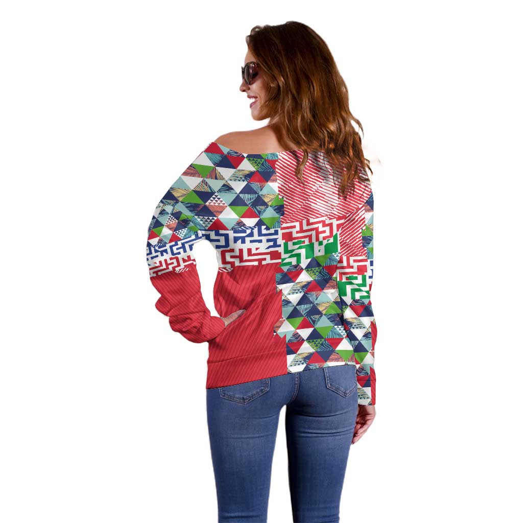 Hawaiian Floral Kakau Tropical Leaves-Sporty Style Off Shoulder Sweater