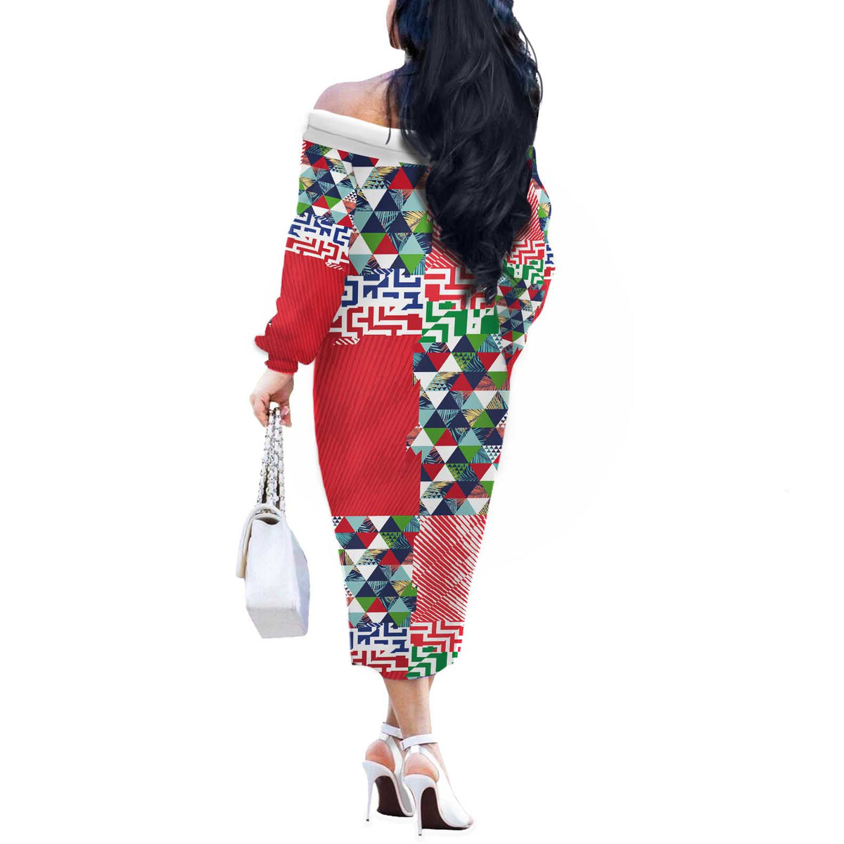 Hawaiian Floral Kakau Tropical Leaves-Sporty Style Off The Shoulder Long Sleeve Dress LT03 - Polynesian Pride