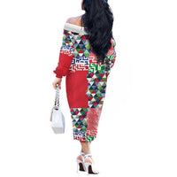 Hawaiian Floral Kakau Tropical Leaves-Sporty Style Off The Shoulder Long Sleeve Dress LT03 - Polynesian Pride