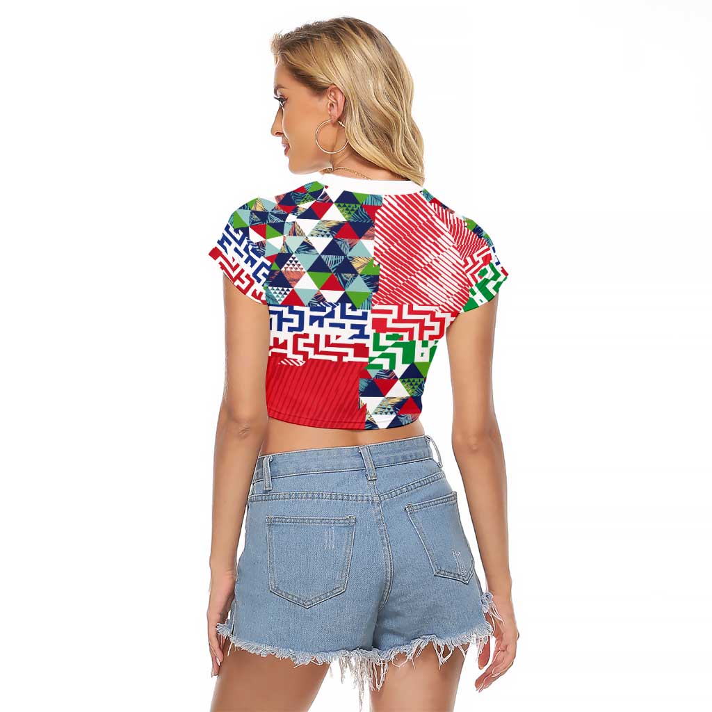 Hawaiian Floral Kakau Tropical Leaves-Sporty Style Raglan Cropped T Shirt LT03 - Polynesian Pride