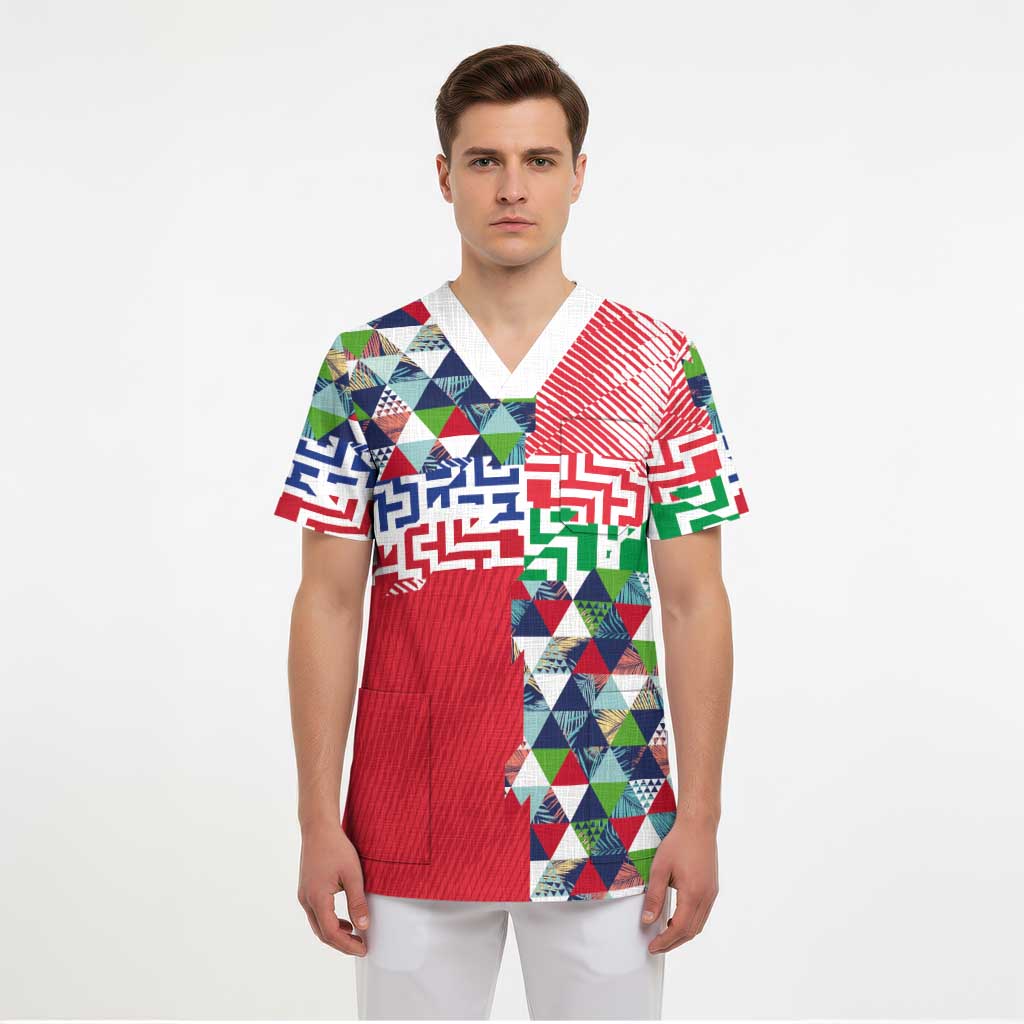 Hawaiian Floral Kakau Tropical Leaves-Sporty Style Scrub Top - Polynesian Pride