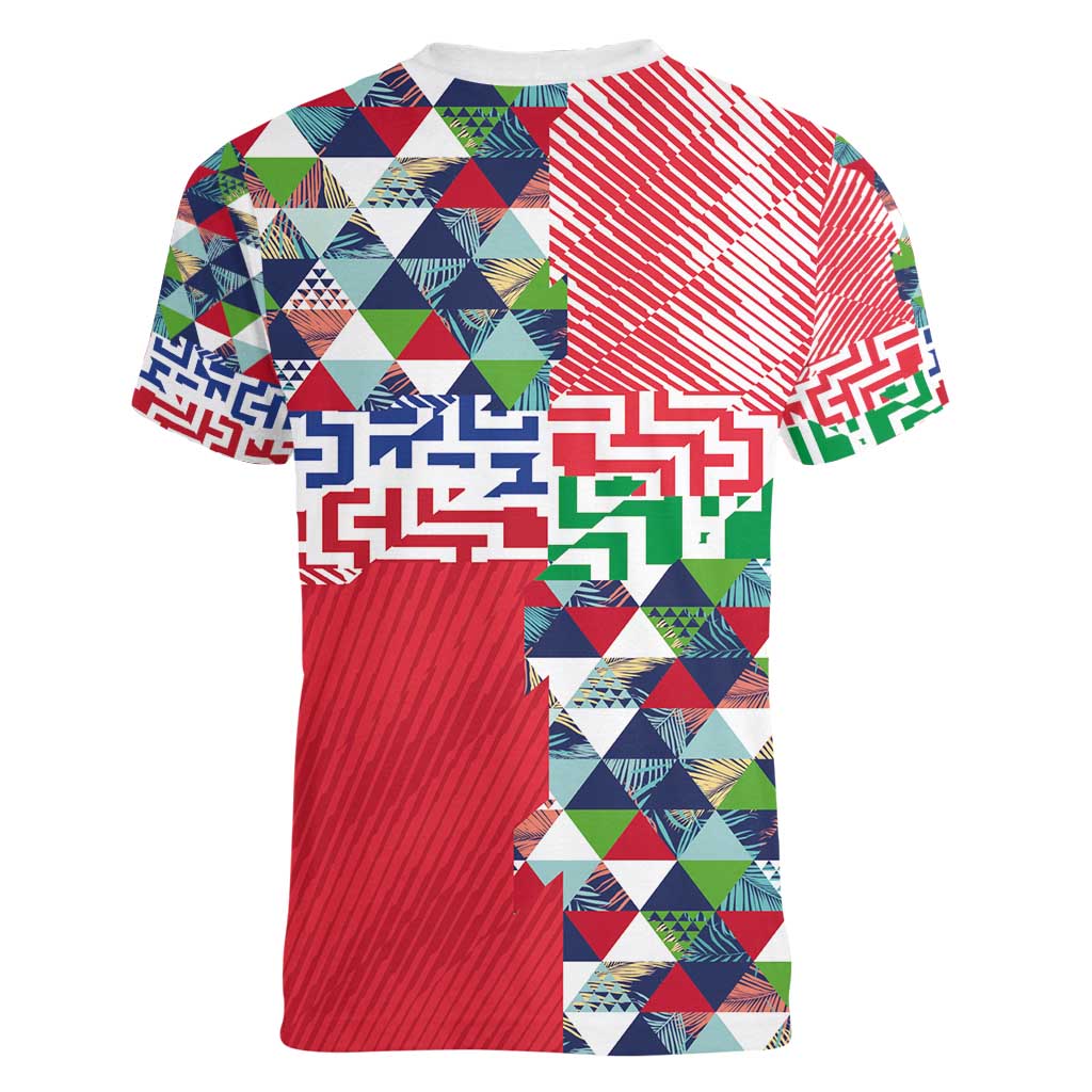 Hawaiian Floral Kakau Tropical Leaves-Sporty Style Women V-Neck T-Shirt LT03 - Polynesian Pride