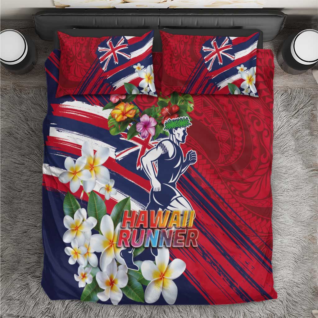 Hawaii Runner-Kakau Art with Lei and Plumeria Bedding Set LT03 Red-Blue - Polynesian Pride