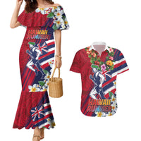 Hawaii Runner-Kakau Art with Lei and Plumeria Couples Matching Mermaid Dress and Hawaiian Shirt LT03 Red-Blue - Polynesian Pride