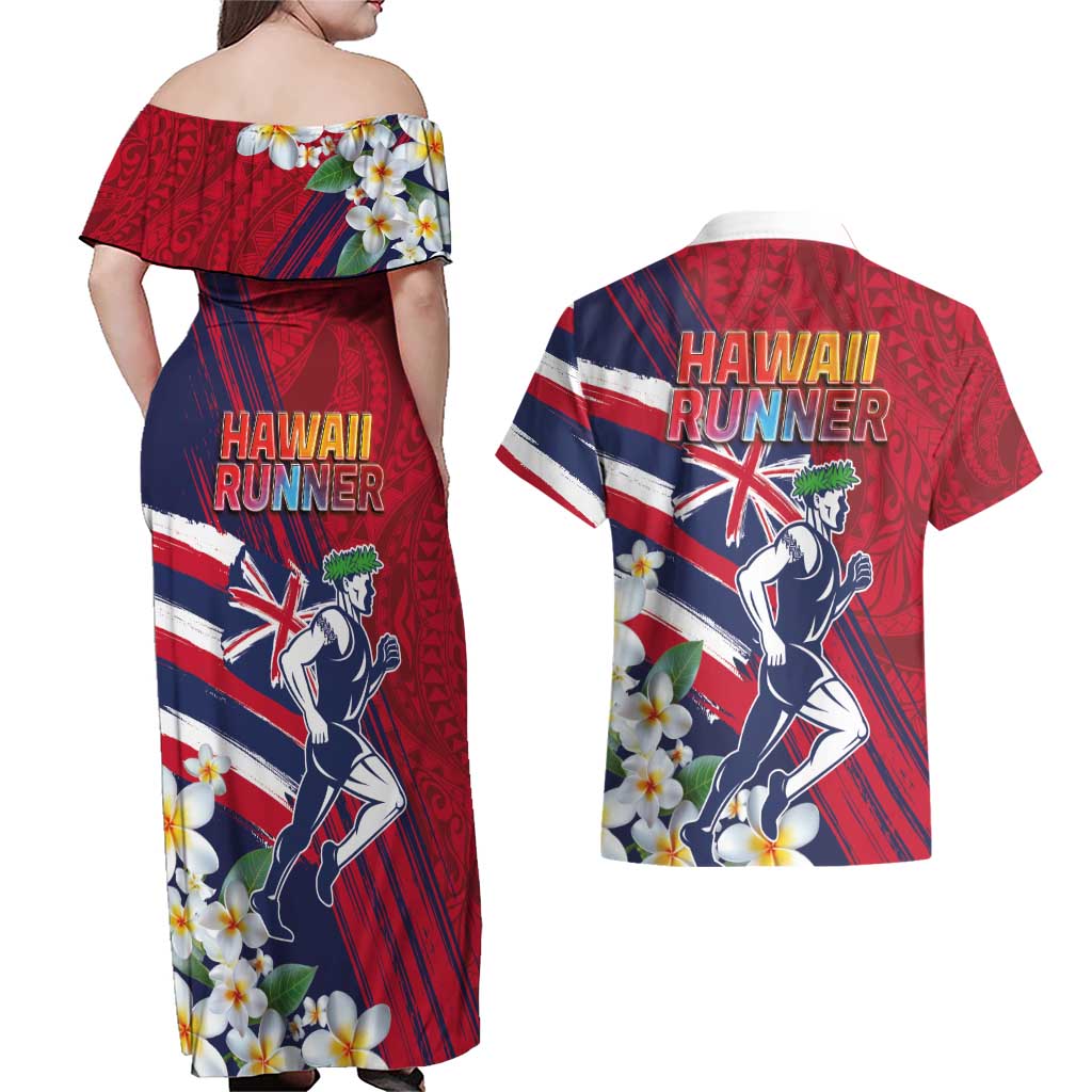 Hawaii Runner-Kakau Art with Lei and Plumeria Couples Matching Off Shoulder Maxi Dress and Hawaiian Shirt LT03 - Polynesian Pride