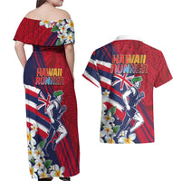 Hawaii Runner-Kakau Art with Lei and Plumeria Couples Matching Off Shoulder Maxi Dress and Hawaiian Shirt LT03 - Polynesian Pride