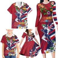 Hawaii Runner-Kakau Art with Lei and Plumeria Family Matching Long Sleeve Bodycon Dress and Hawaiian Shirt LT03 - Polynesian Pride