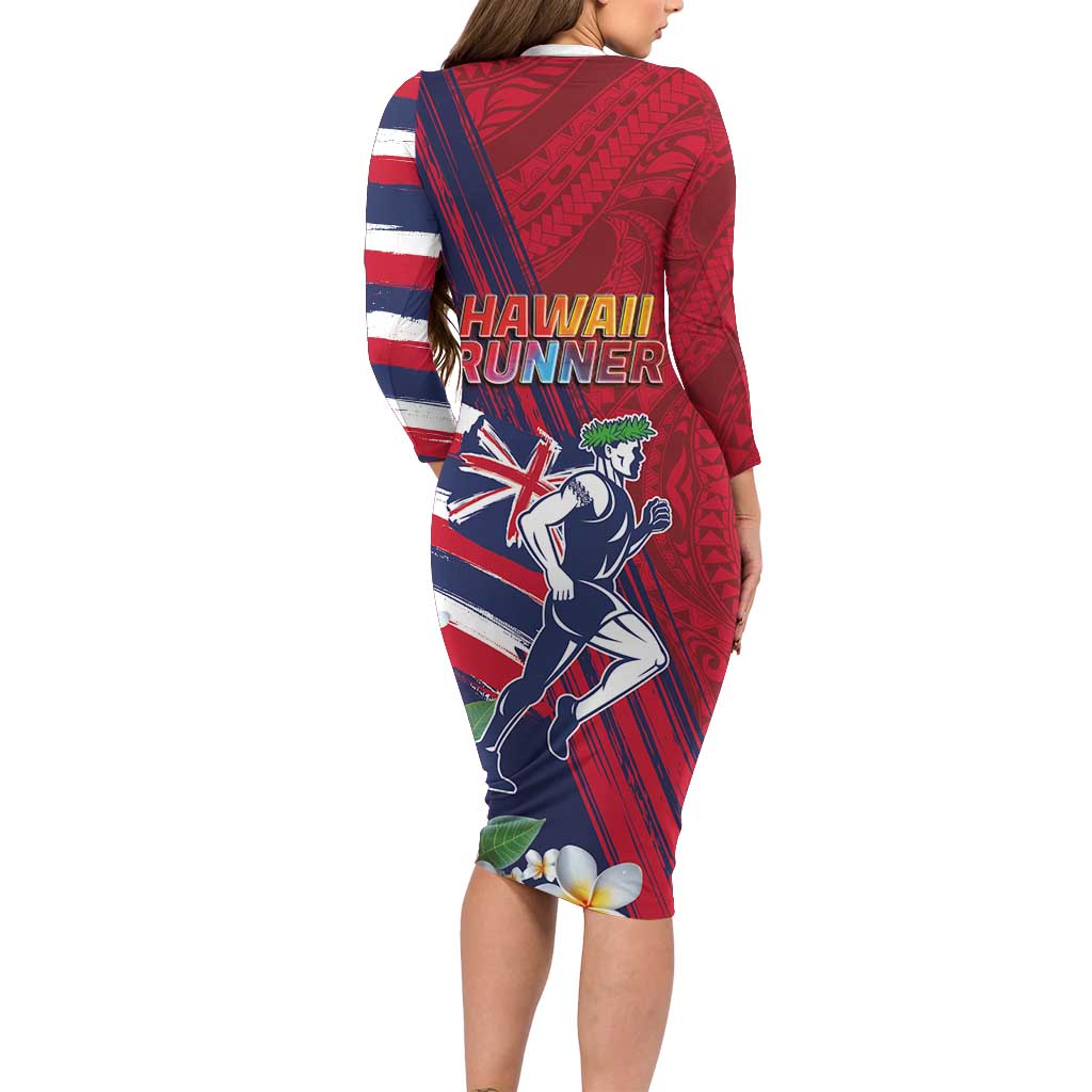 Hawaii Runner-Kakau Art with Lei and Plumeria Family Matching Long Sleeve Bodycon Dress and Hawaiian Shirt LT03 - Polynesian Pride