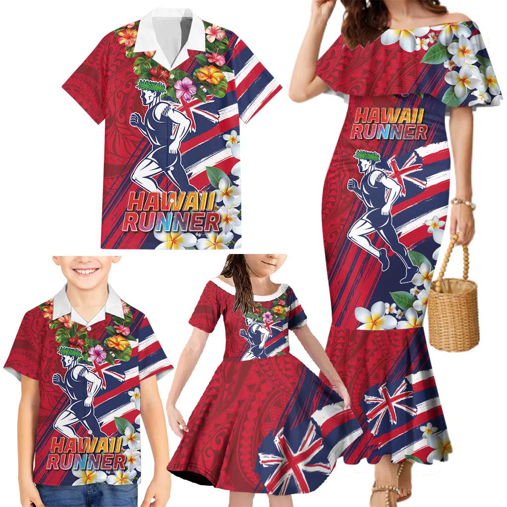 Hawaii Runner-Kakau Art with Lei and Plumeria Family Matching Mermaid Dress and Hawaiian Shirt LT03 - Polynesian Pride