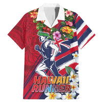 Hawaii Runner-Kakau Art with Lei and Plumeria Family Matching Mermaid Dress and Hawaiian Shirt LT03 Dad's Shirt - Short Sleeve Red-Blue - Polynesian Pride