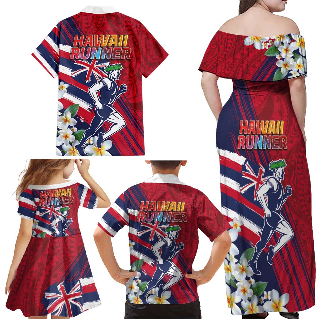 Hawaii Runner-Kakau Art with Lei and Plumeria Family Matching Off Shoulder Maxi Dress and Hawaiian Shirt LT03 - Polynesian Pride