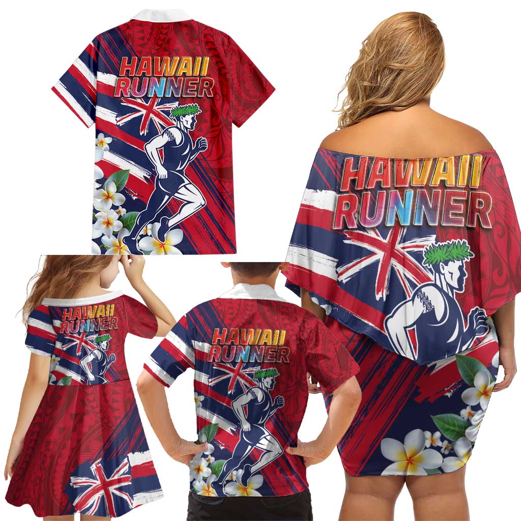 Hawaii Runner-Kakau Art with Lei and Plumeria Family Matching Off Shoulder Short Dress and Hawaiian Shirt LT03 - Polynesian Pride