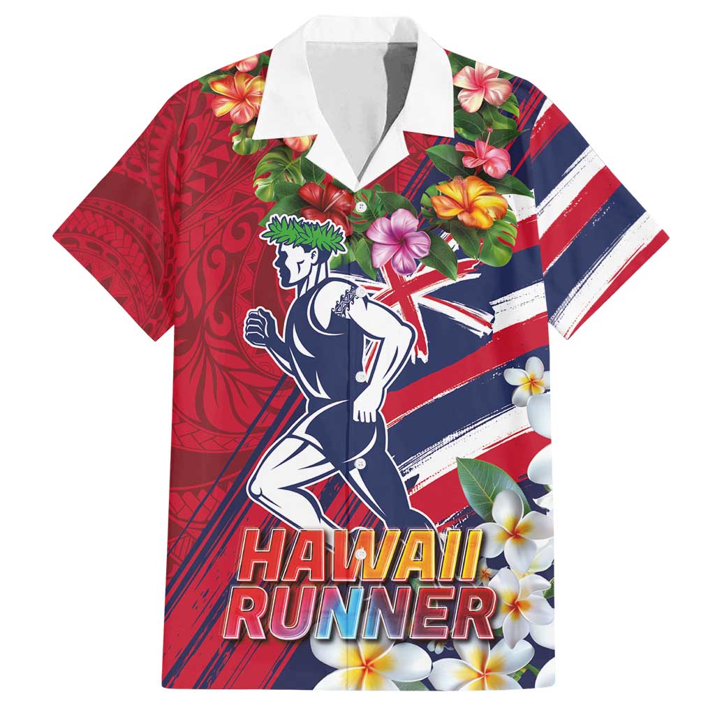 Hawaii Runner-Kakau Art with Lei and Plumeria Family Matching Off Shoulder Short Dress and Hawaiian Shirt LT03 Dad's Shirt - Short Sleeve Red-Blue - Polynesian Pride