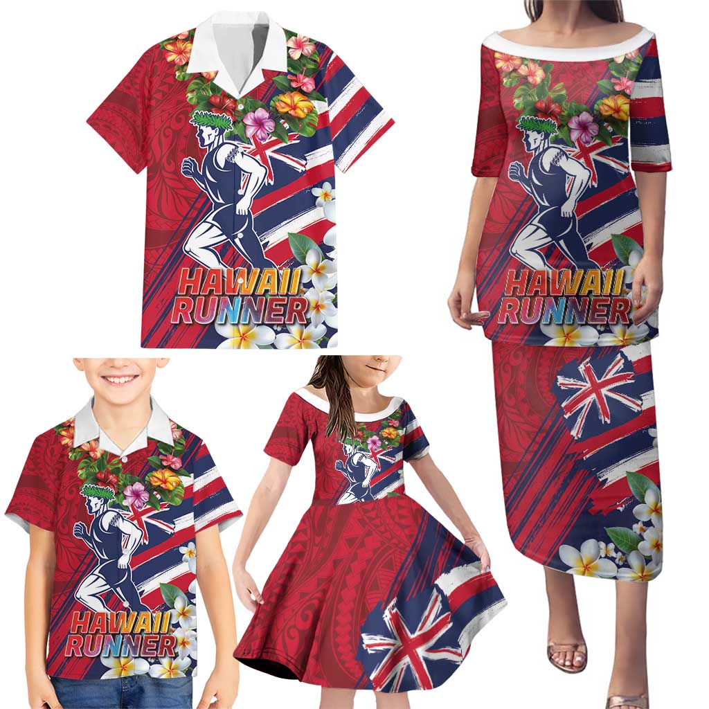 Hawaii Runner-Kakau Art with Lei and Plumeria Family Matching Puletasi and Hawaiian Shirt LT03 - Polynesian Pride