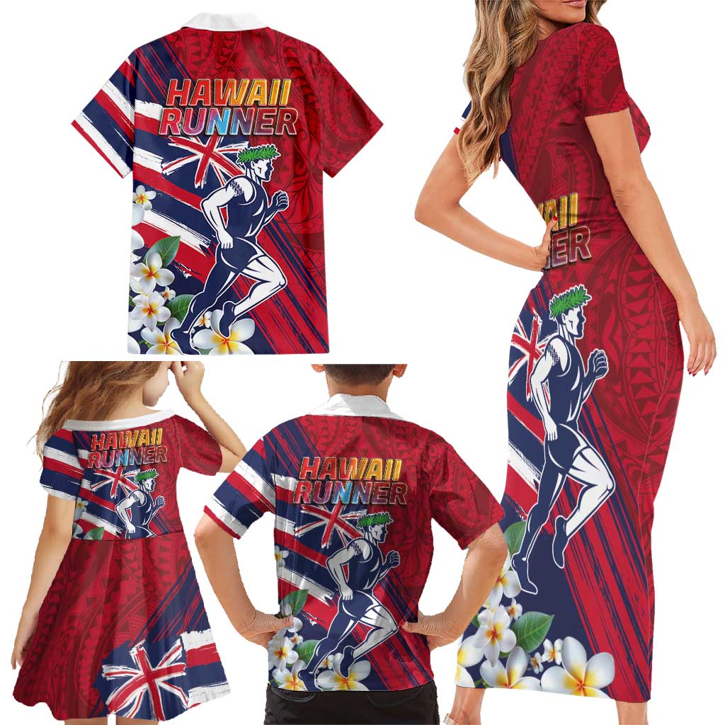 Hawaii Runner-Kakau Art with Lei and Plumeria Family Matching Short Sleeve Bodycon Dress and Hawaiian Shirt LT03 - Polynesian Pride
