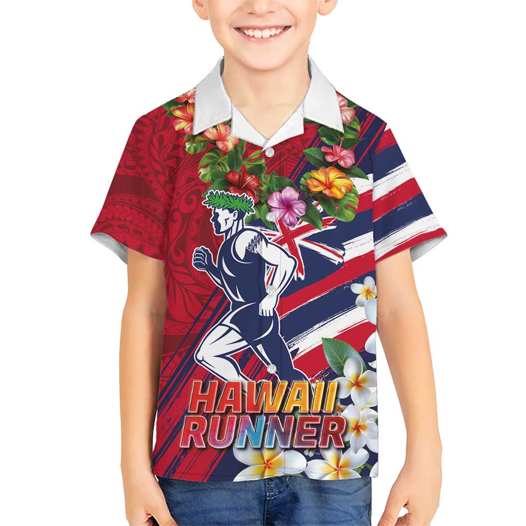 Hawaii Runner-Kakau Art with Lei and Plumeria Family Matching Short Sleeve Bodycon Dress and Hawaiian Shirt LT03 Son's Shirt Red-Blue - Polynesian Pride