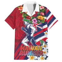 Hawaii Runner-Kakau Art with Lei and Plumeria Family Matching Summer Maxi Dress and Hawaiian Shirt LT03 Dad's Shirt - Short Sleeve Red-Blue - Polynesian Pride