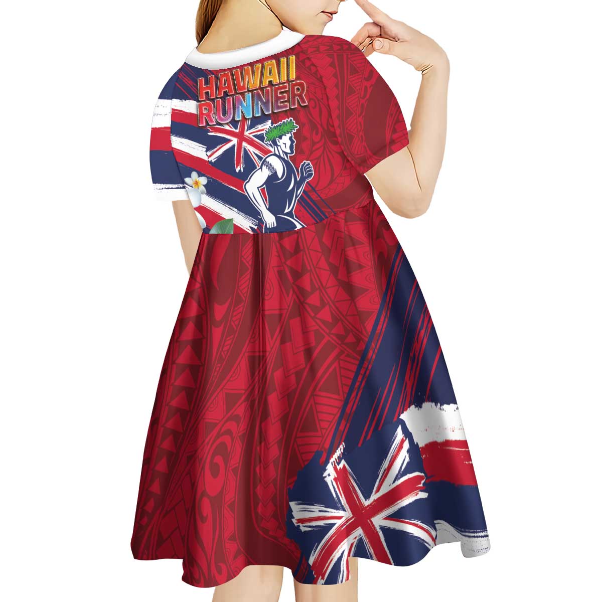 Hawaii Runner-Kakau Art with Lei and Plumeria Kid Short Sleeve Dress LT03 - Polynesian Pride