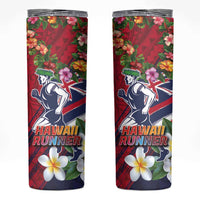 Hawaii Runner-Kakau Art with Lei and Plumeria Skinny Tumbler LT03 Red-Blue - Polynesian Pride