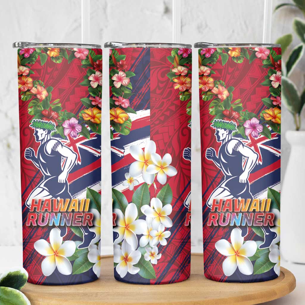 Hawaii Runner-Kakau Art with Lei and Plumeria Skinny Tumbler LT03 - Polynesian Pride