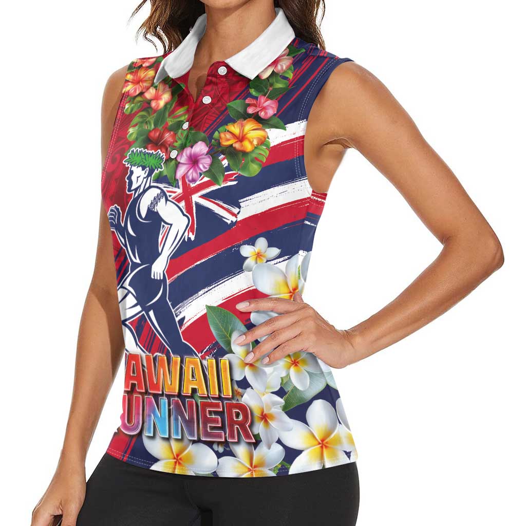 Hawaii Runner-Kakau Art with Lei and Plumeria Women Sleeveless Polo Shirt LT03 - Polynesian Pride