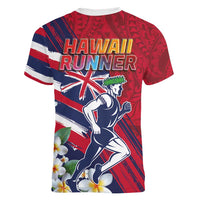 Hawaii Runner-Kakau Art with Lei and Plumeria Women V-Neck T-Shirt LT03 - Polynesian Pride