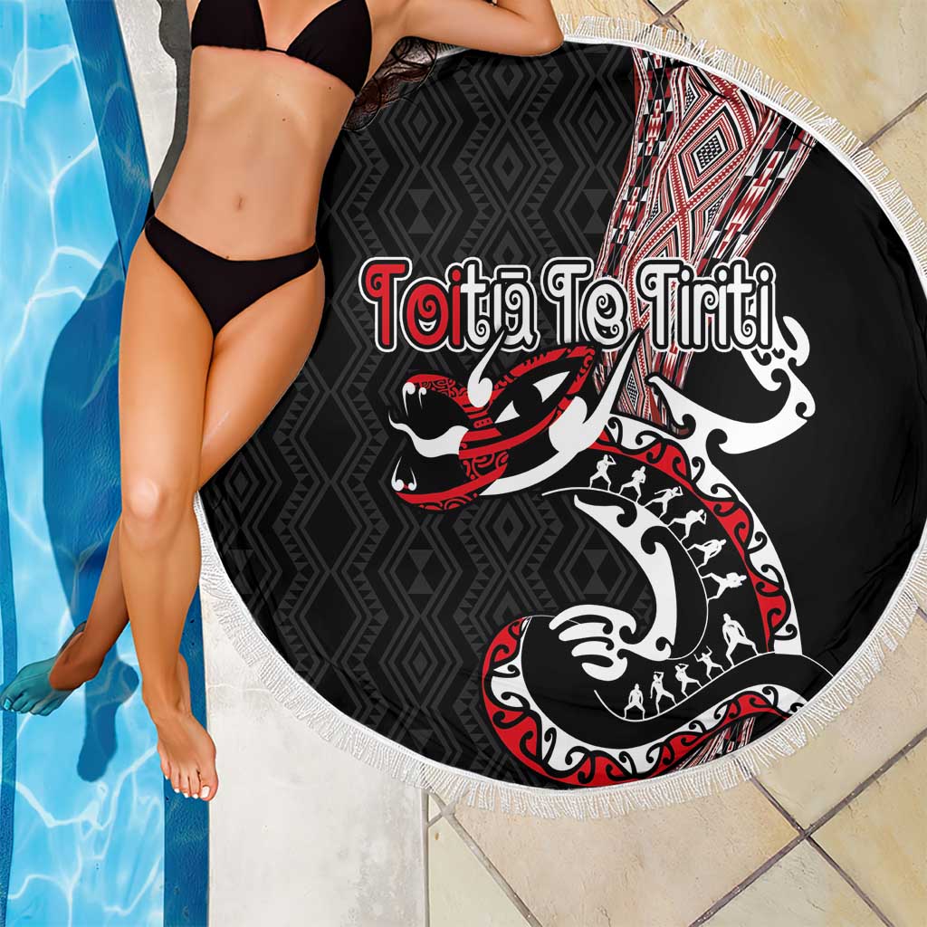 Aotearoa Toitu Te Tiriti Taniko Beach Blanket Maori Taniwha Haka - Honour the Treaty LT03 - Polynesian Pride
