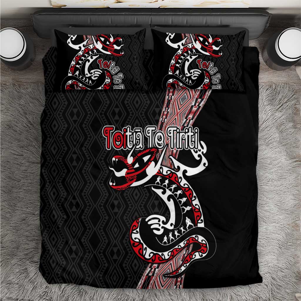 Aotearoa Toitu Te Tiriti Taniko Bedding Set Maori Taniwha Haka - Honour the Treaty LT03 Black - Polynesian Pride