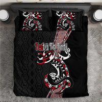 Aotearoa Toitu Te Tiriti Taniko Bedding Set Maori Taniwha Haka - Honour the Treaty LT03 Black - Polynesian Pride