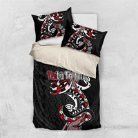 Aotearoa Toitu Te Tiriti Taniko Bedding Set Maori Taniwha Haka - Honour the Treaty LT03 US Twin 172cm x 218cm Black - Polynesian Pride