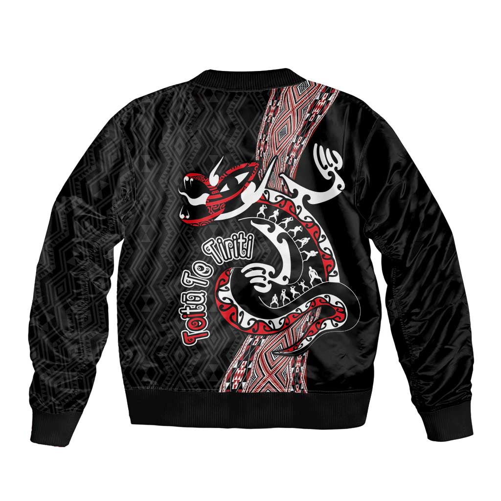 Aotearoa Toitu Te Tiriti Taniko Bomber Jacket Maori Taniwha Haka - Honour the Treaty LT03 - Polynesian Pride