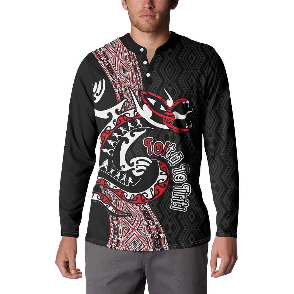Aotearoa Toitu Te Tiriti Taniko Button Sweatshirt Maori Taniwha Haka - Honour the Treaty LT03 - Polynesian Pride